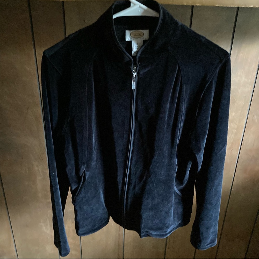 Talbots Petites Velour Track Jacket Womens Size M Black